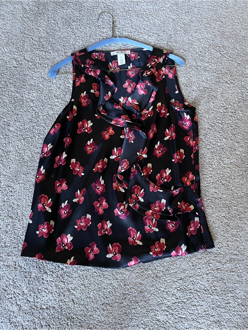 White House Black Market Black Floral Ruffle Sleeveless Camisole